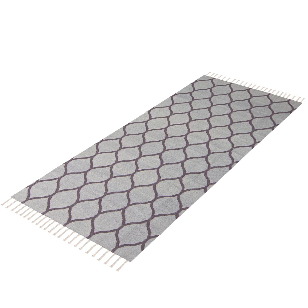 שטיח קילים הדס 04 אפור/סגול ראנר עם פרנזים | השטיח האדום