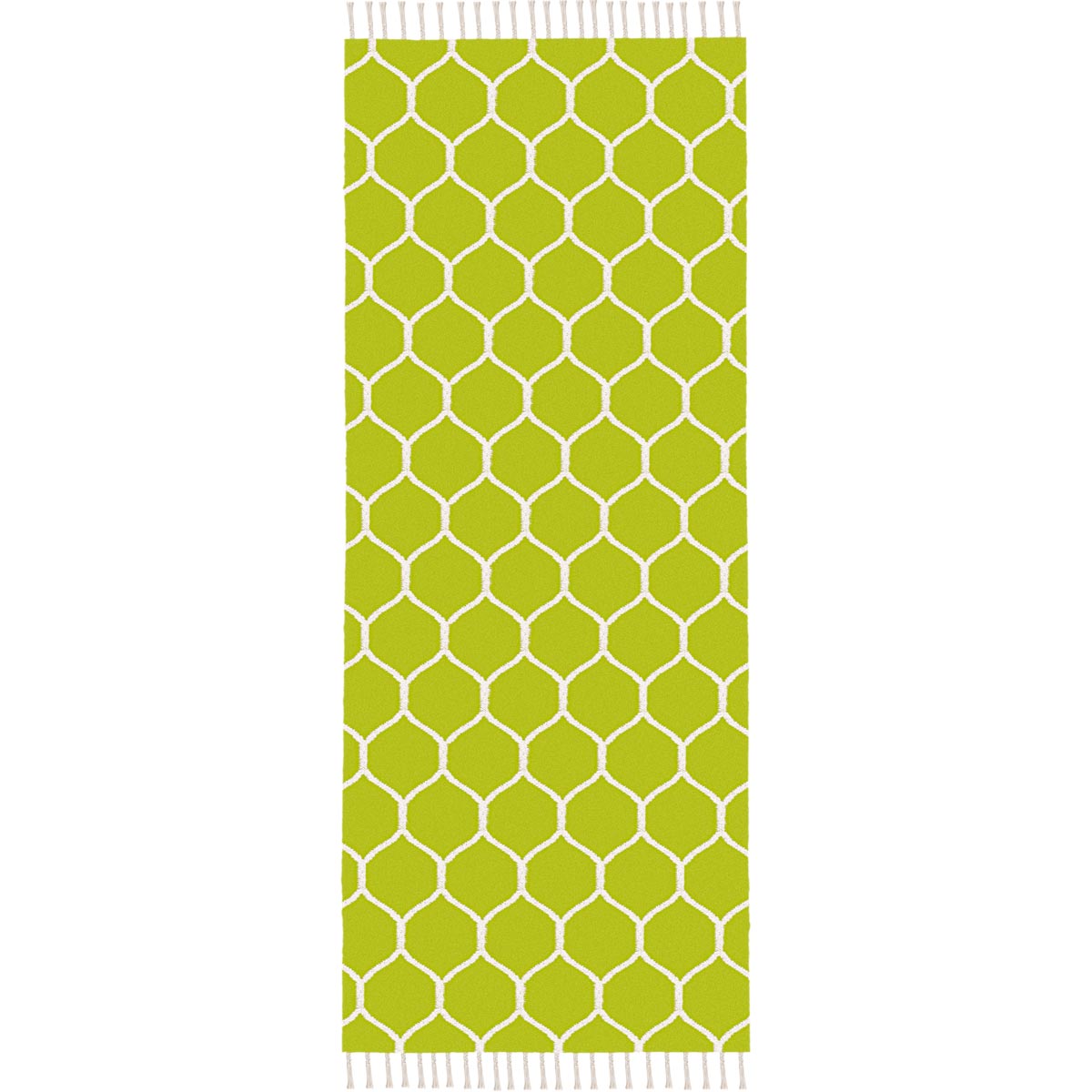 שטיח קילים הדס 04 ירוק/לבן ראנר עם פרנזים | השטיח האדום