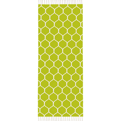 שטיח קילים הדס 04 ירוק/לבן ראנר עם פרנזים | השטיח האדום