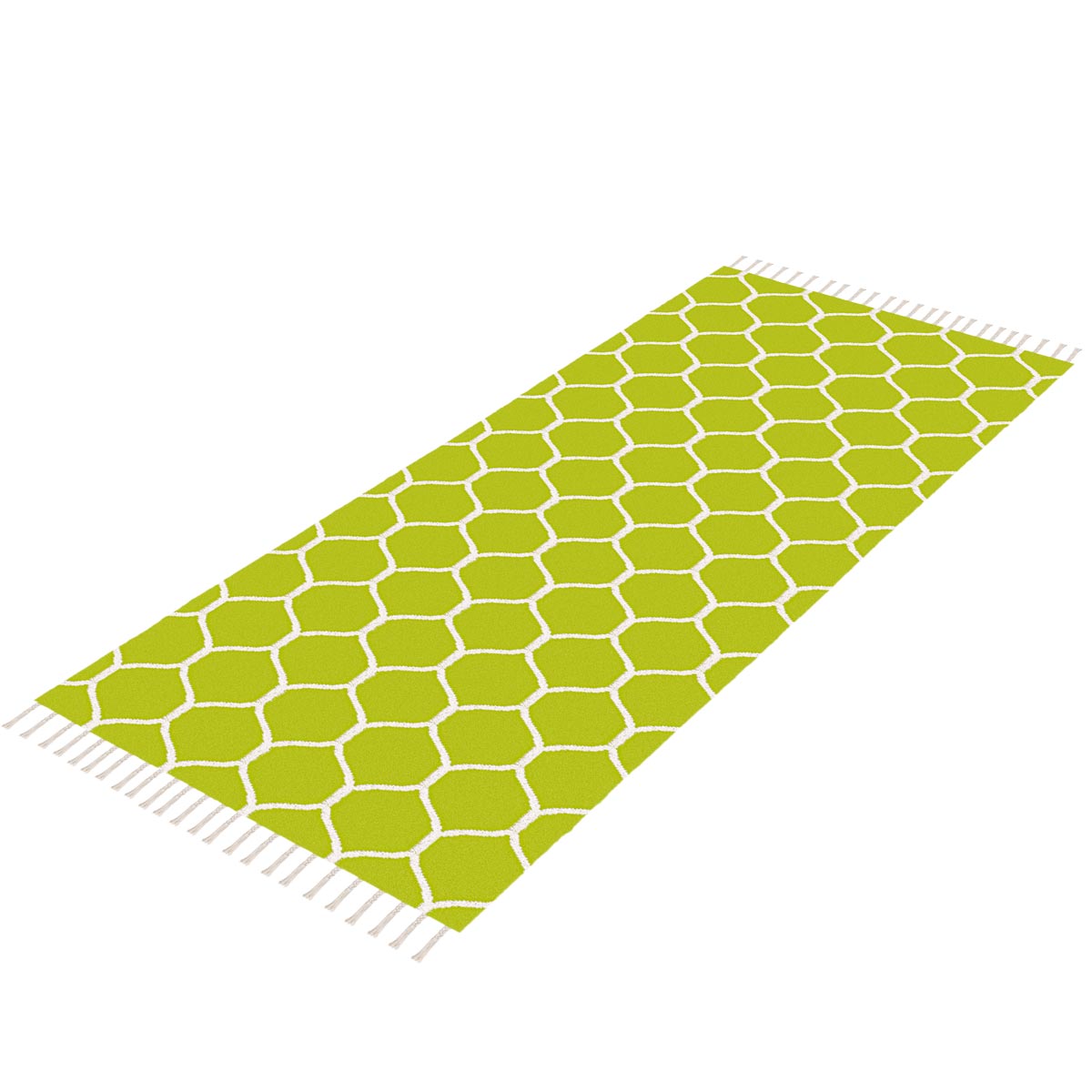 שטיח קילים הדס 04 ירוק/לבן ראנר עם פרנזים | השטיח האדום