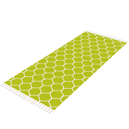 שטיח קילים הדס 04 ירוק/לבן ראנר עם פרנזים | השטיח האדום