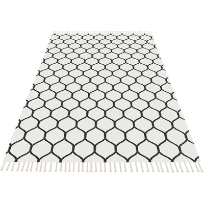 שטיח קילים הדס 04 לבן/שחור עם פרנזים | השטיח האדום