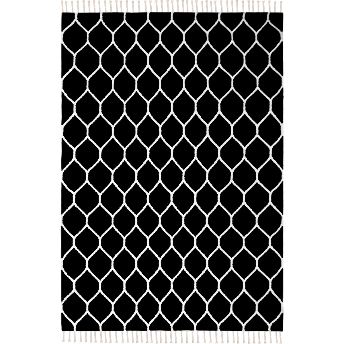 שטיח קילים הדס 04 שחור/לבן עם פרנזים | השטיח האדום