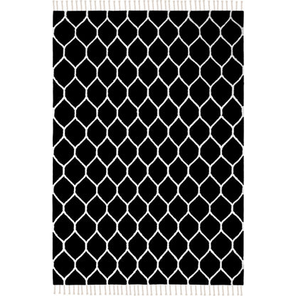 שטיח קילים הדס 04 שחור/לבן עם פרנזים | השטיח האדום