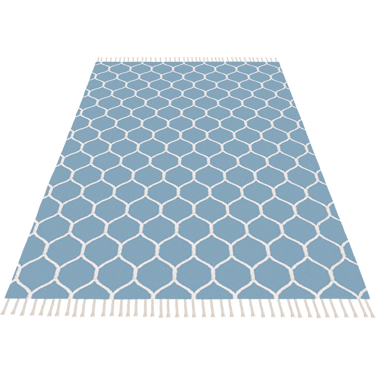 שטיח קילים הדס 04 תכלת/לבן עם פרנזים | השטיח האדום