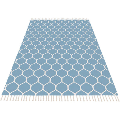 שטיח קילים הדס 04 תכלת/לבן עם פרנזים | השטיח האדום