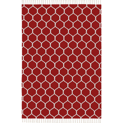 שטיח קילים הדס 04 אדום/לבן עם פרנזים | השטיח האדום