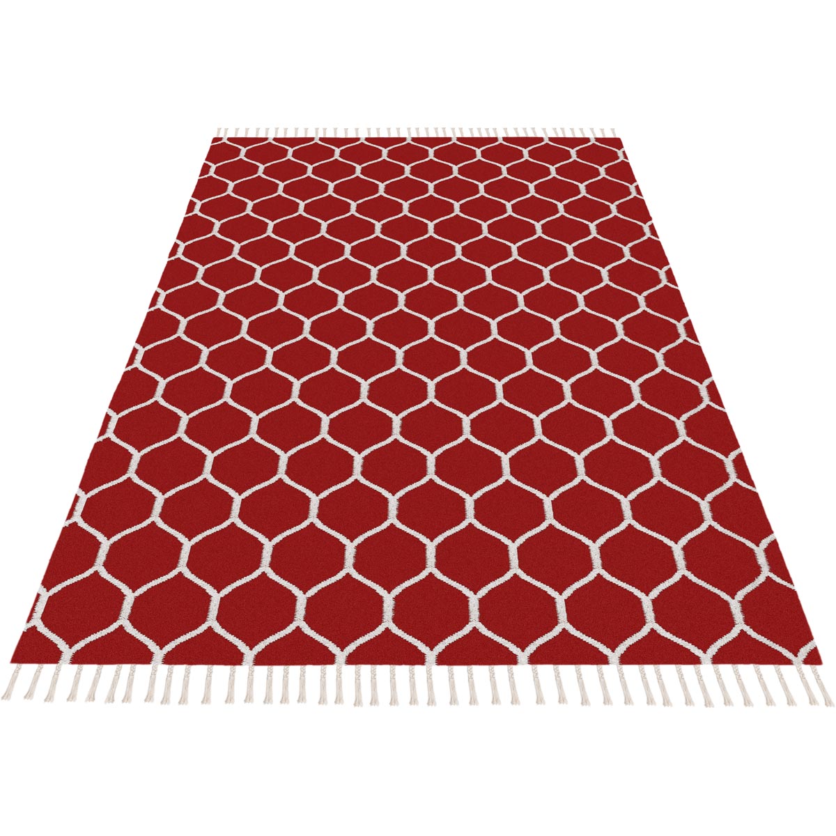 שטיח קילים הדס 04 אדום/לבן עם פרנזים | השטיח האדום