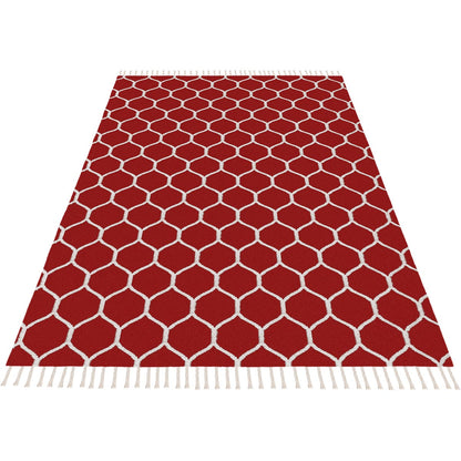 שטיח קילים הדס 04 אדום/לבן עם פרנזים | השטיח האדום