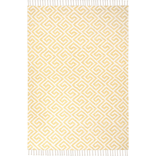 שטיח קילים הדס 05 צהוב/לבן עם פרנזים KILIM