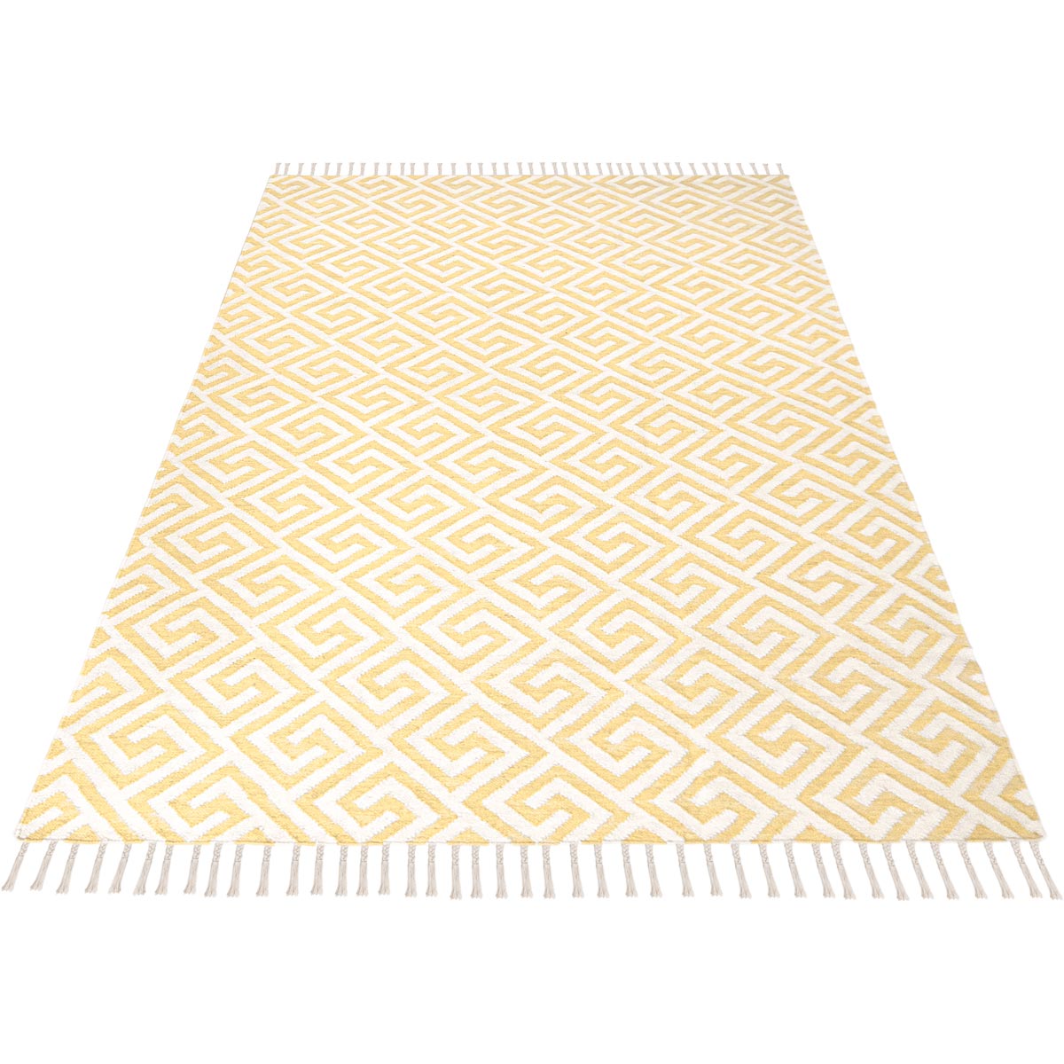 שטיח קילים הדס 05 צהוב/לבן עם פרנזים | השטיח האדום
