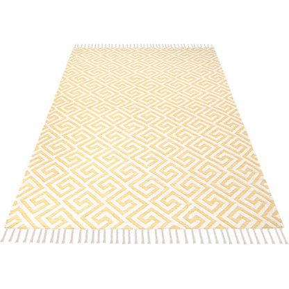 שטיח קילים הדס 05 צהוב/לבן עם פרנזים | השטיח האדום