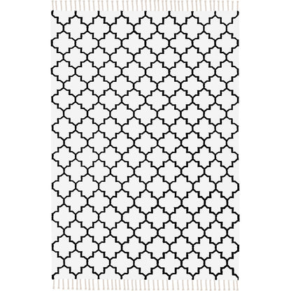 שטיח קילים הדס 07 לבן/שחור עם פרנזים | השטיח האדום