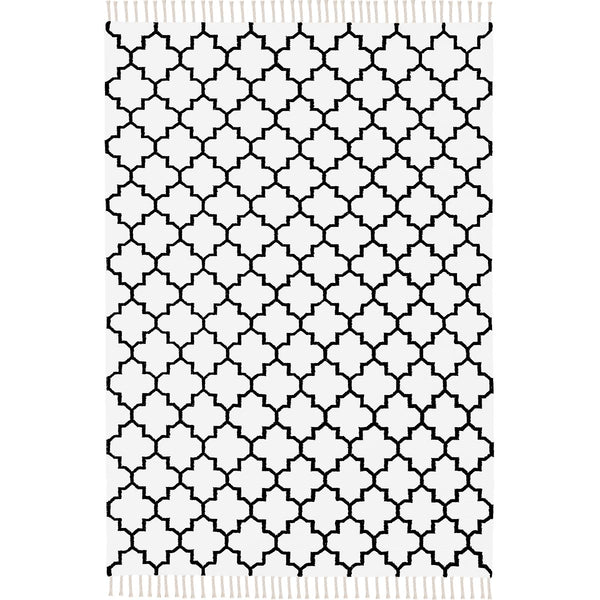שטיח קילים הדס 07 לבן/שחור עם פרנזים KILIM