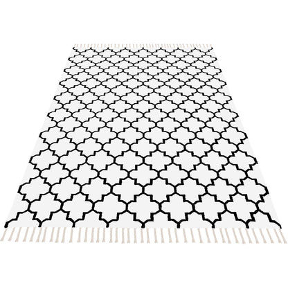 שטיח קילים הדס 07 לבן/שחור עם פרנזים | השטיח האדום