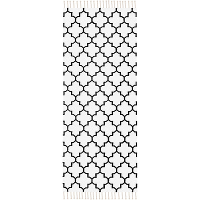 שטיח קילים הדס 07 לבן/שחור ראנר עם פרנזים | השטיח האדום