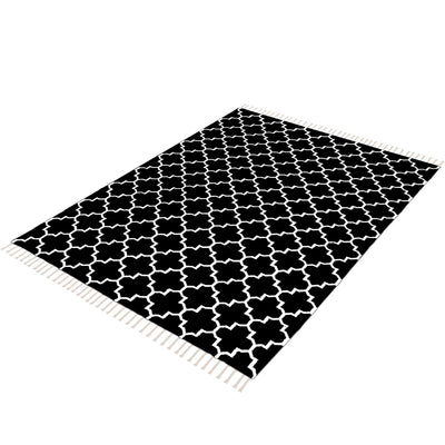 שטיח קילים הדס 07 שחור/לבן עם פרנזים | השטיח האדום