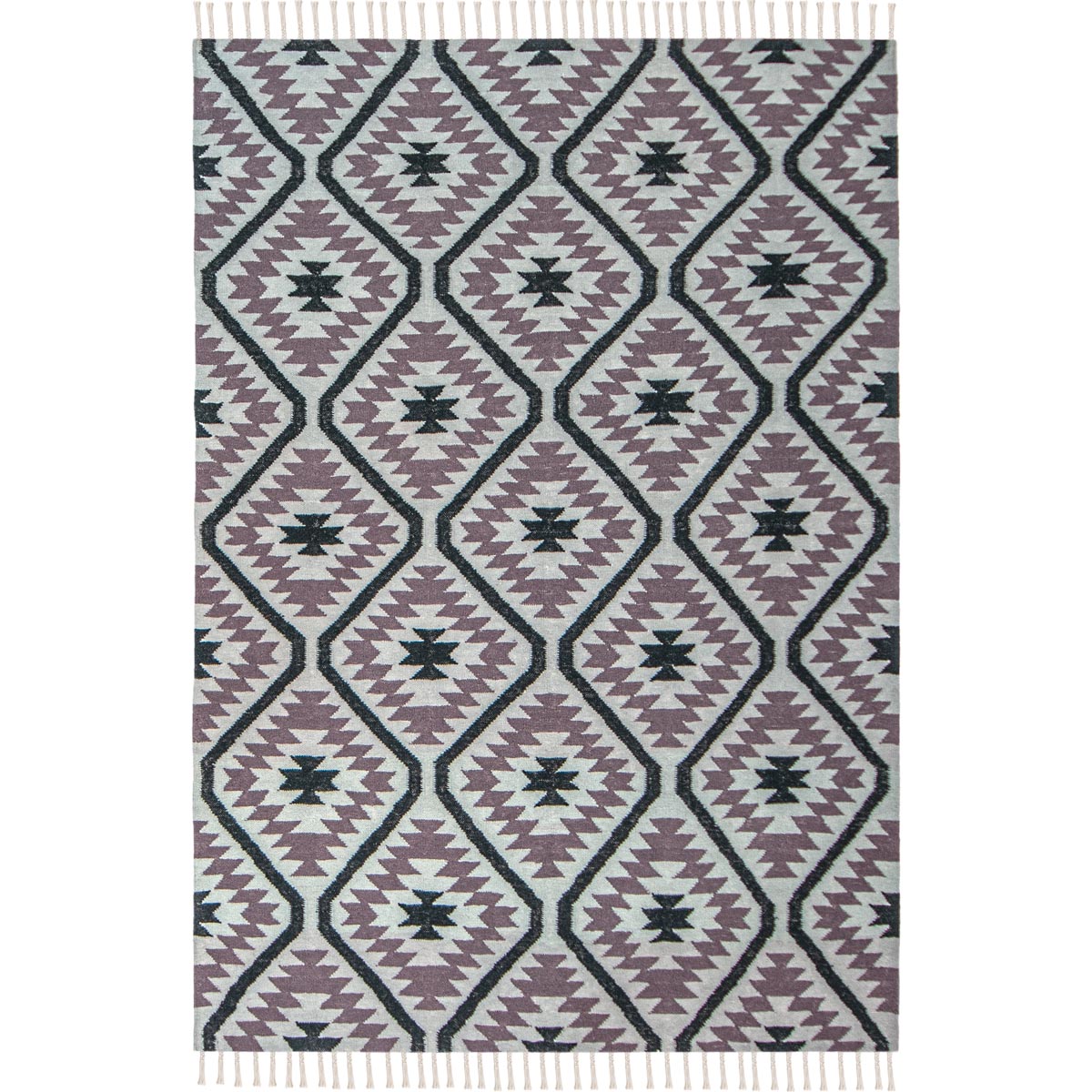 שטיח קילים הדס 11 אפור/סגול/שחור עם פרנזים | השטיח האדום