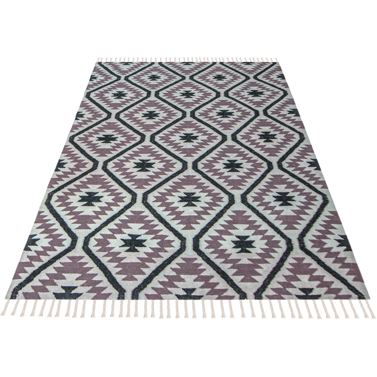 שטיח קילים הדס 11 אפור/סגול/שחור עם פרנזים | השטיח האדום