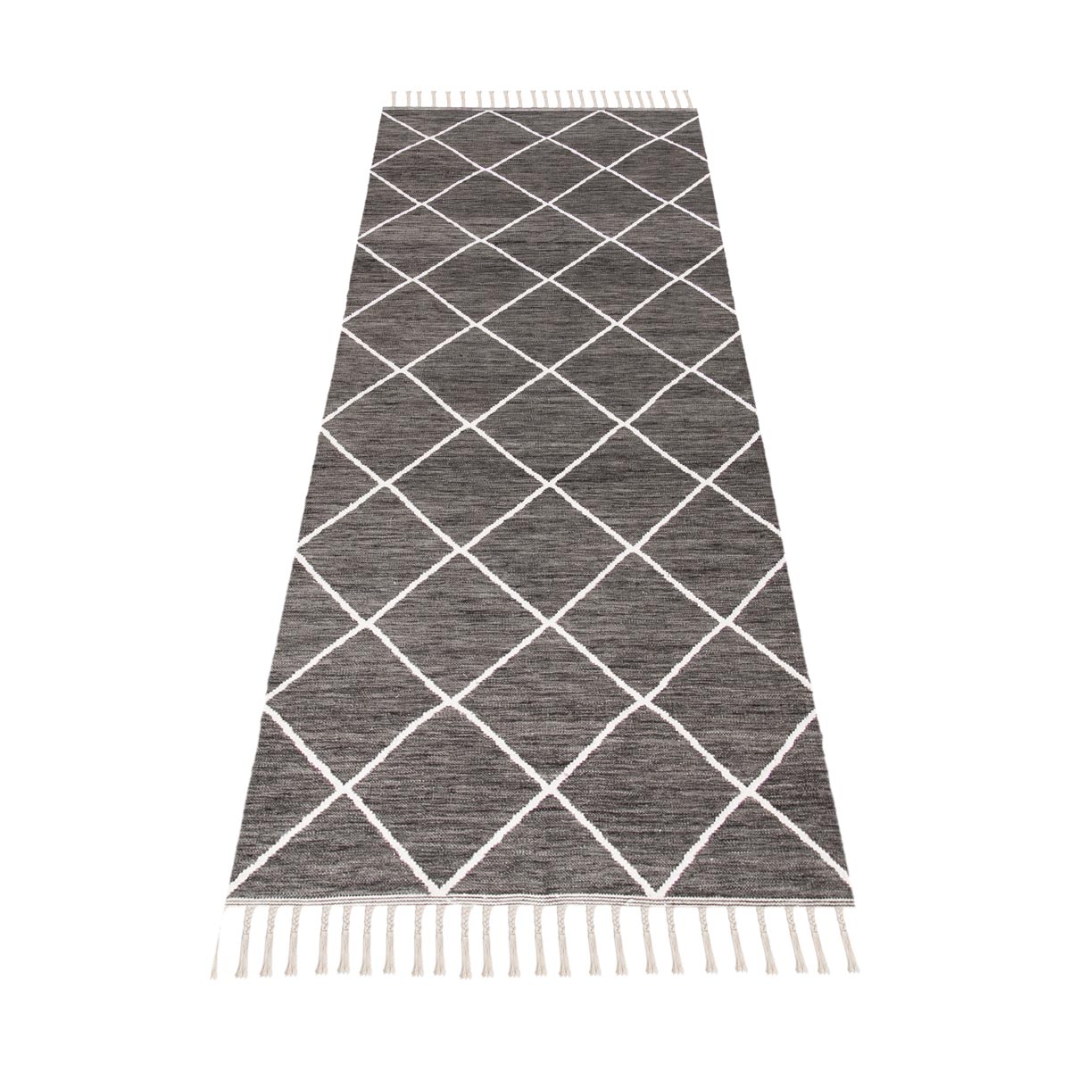 שטיח קילים שוהם 01 אפור כהה ראנר עם פרנזים | השטיח האדום