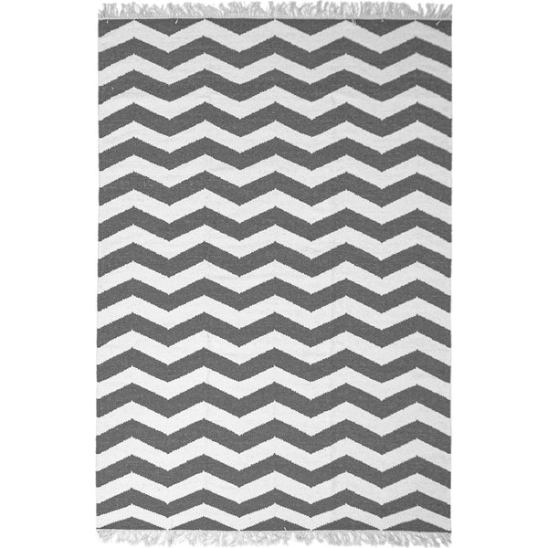 שטיח קילים הדס 01 אפור כהה/לבן עם פרנזים KILIM