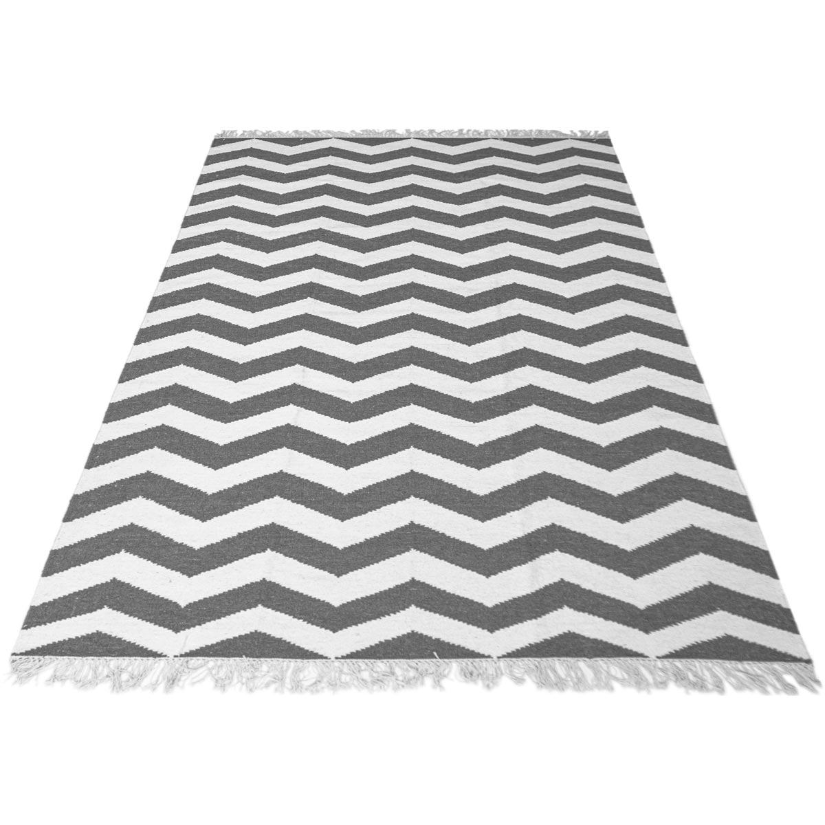 שטיח קילים הדס 01 אפור כהה/לבן עם פרנזים | השטיח האדום