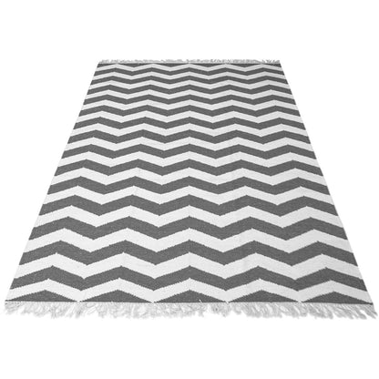 שטיח קילים הדס 01 אפור כהה/לבן עם פרנזים | השטיח האדום