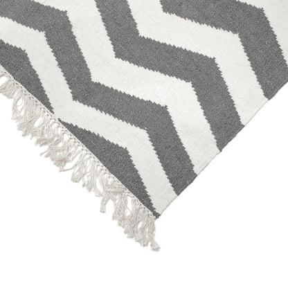 שטיח קילים הדס 01 אפור כהה/לבן עם פרנזים | השטיח האדום