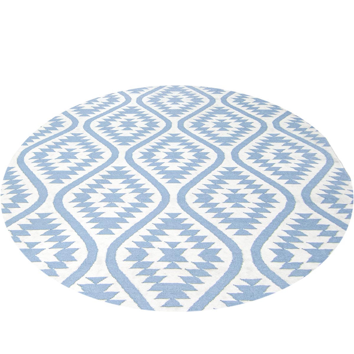 שטיח קילים הדס 11 תכלת/לבן עגול | השטיח האדום