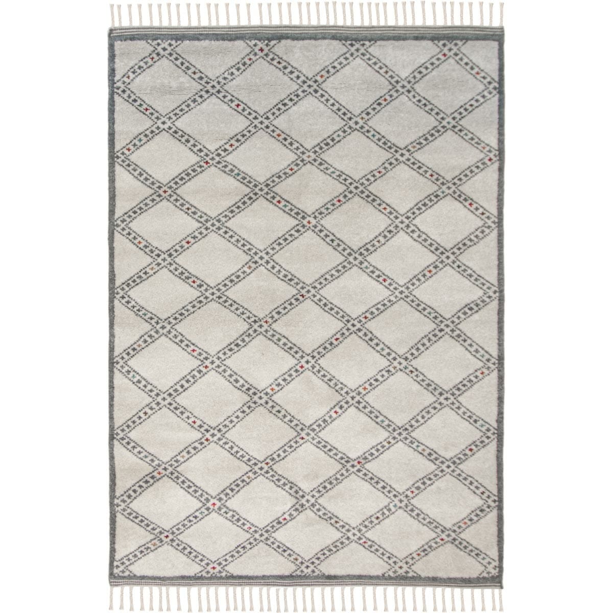שטיח ברבר מרוקאי 09 לבן/אפור עם פרנזים | השטיח האדום
