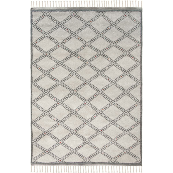 שטיח ברבר מרוקאי 09 לבן/אפור עם פרנזים BERBER