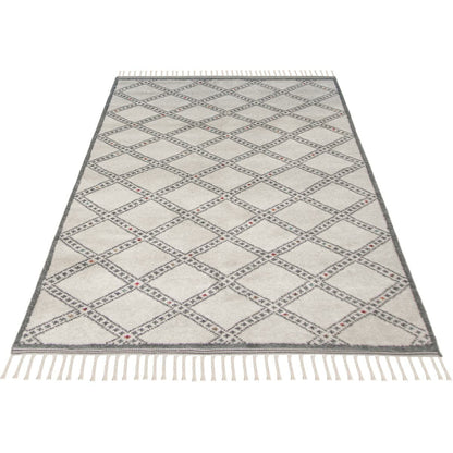 שטיח ברבר מרוקאי 09 לבן/אפור עם פרנזים | השטיח האדום