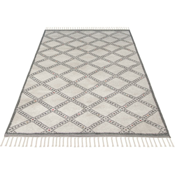 שטיח ברבר מרוקאי 09 לבן/אפור עם פרנזים BERBER - hover