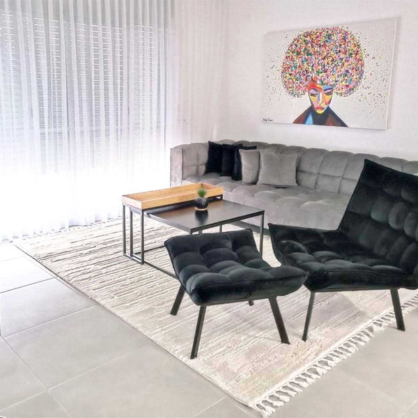 שטיח אטלס 22 קרם עם פרנזים ATLAS