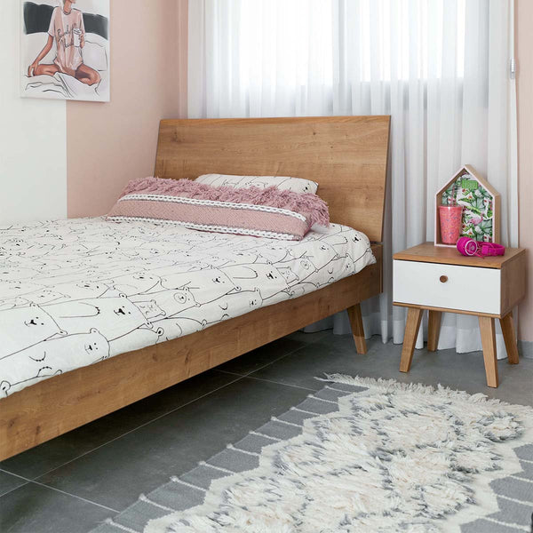 שטיח קילים סקנדינבי 25 כחול/לבן ראנר עם פרנזים KILIM