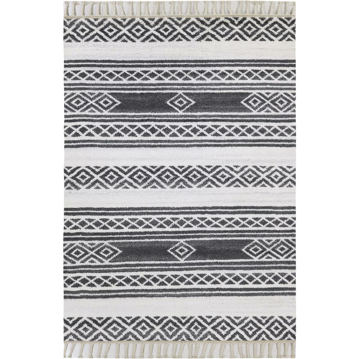 שטיח ברבר מרוקאי 04 אפור כהה/לבן עם פרנזים | השטיח האדום