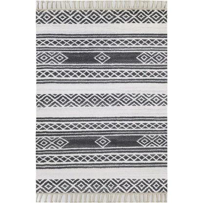 שטיח ברבר מרוקאי 04 אפור כהה/לבן עם פרנזים | השטיח האדום