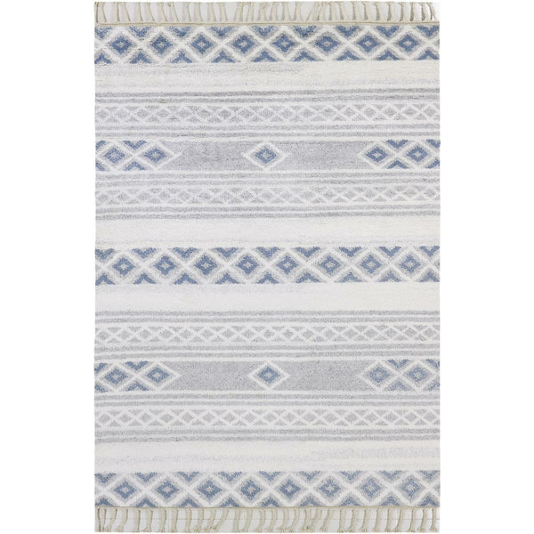 שטיח ברבר מרוקאי 04 כחול/אפור עם פרנזים BERBER