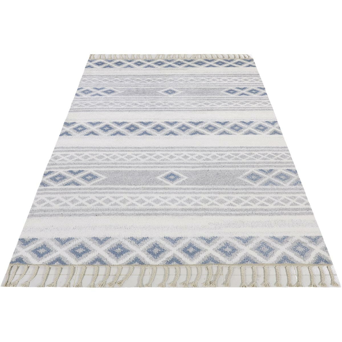 שטיח ברבר מרוקאי 04 כחול/אפור ראנר עם פרנזים | השטיח האדום
