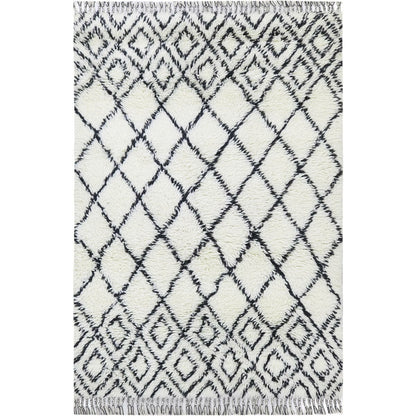 שטיח ברבר מרוקאי 05 לבן/שחור עם פרנזים | השטיח האדום