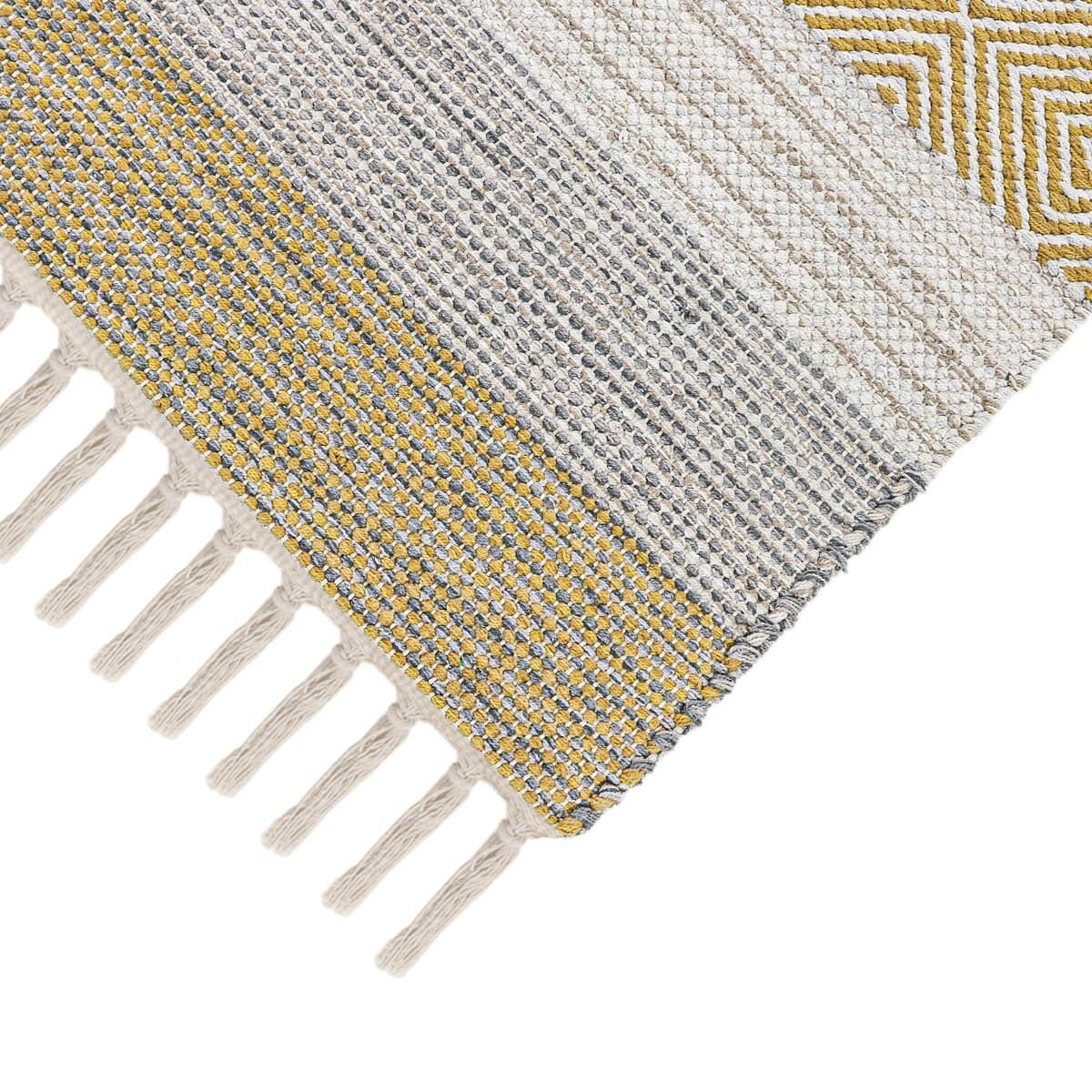 שטיח גפן כותנה 03 צהוב עם פרנזים | השטיח האדום