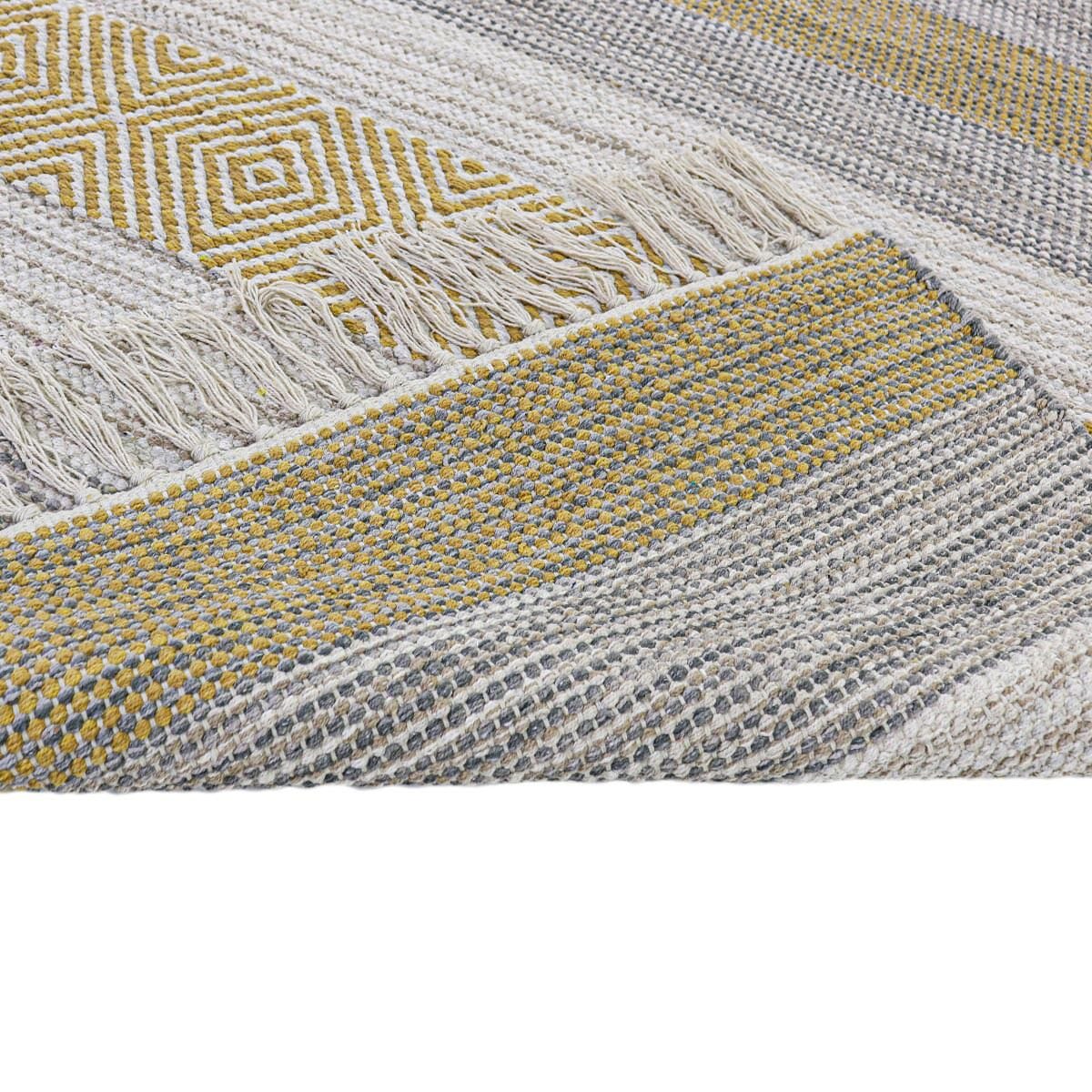 שטיח גפן כותנה 03 צהוב עם פרנזים | השטיח האדום