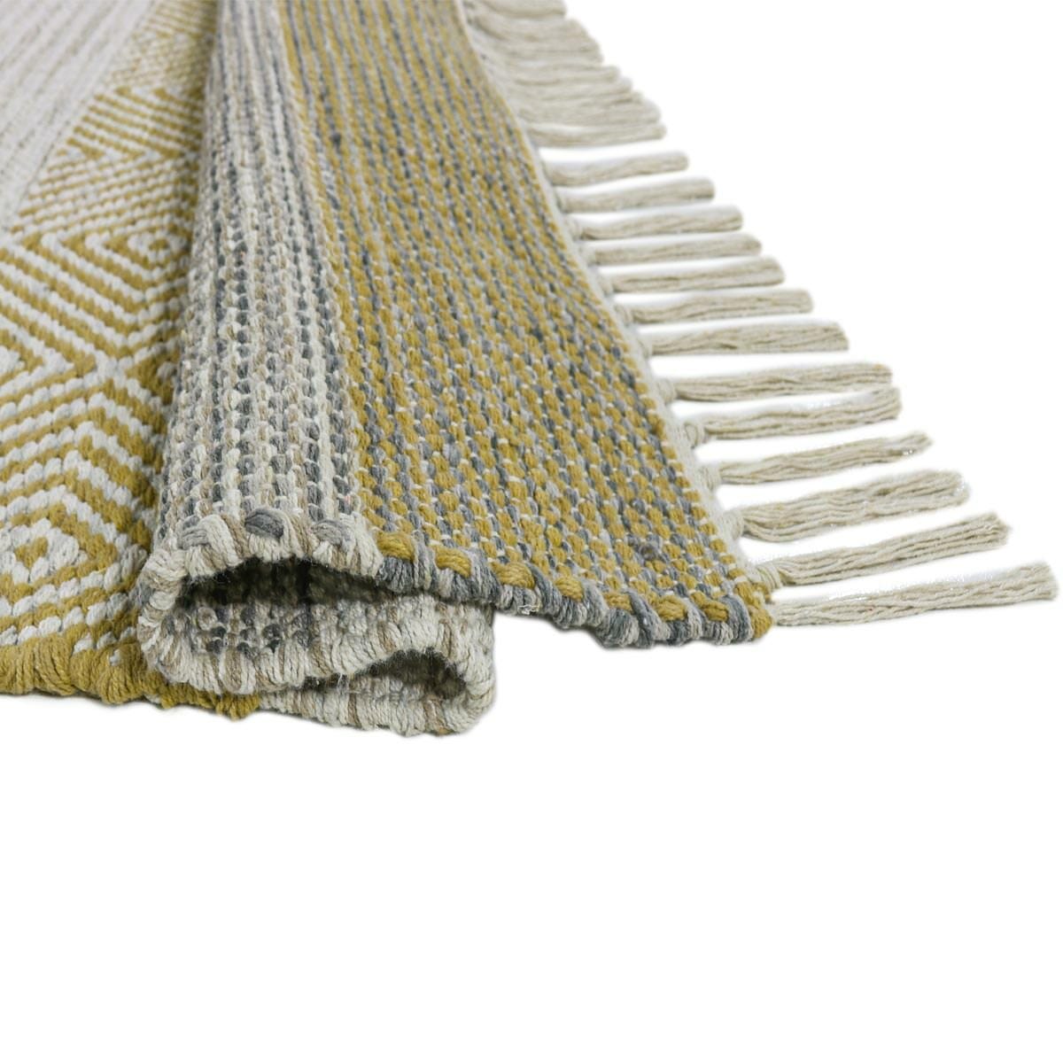 שטיח גפן כותנה 03 צהוב עם פרנזים | השטיח האדום