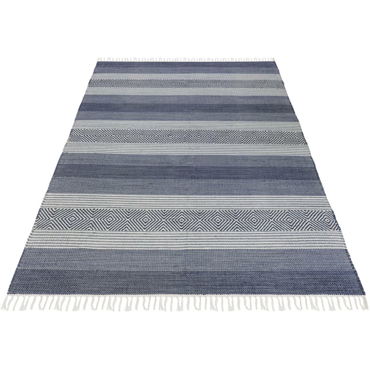 שטיח גפן כותנה 03 כחול עם פרנזים | השטיח האדום