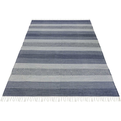 שטיח גפן כותנה 03 כחול עם פרנזים | השטיח האדום