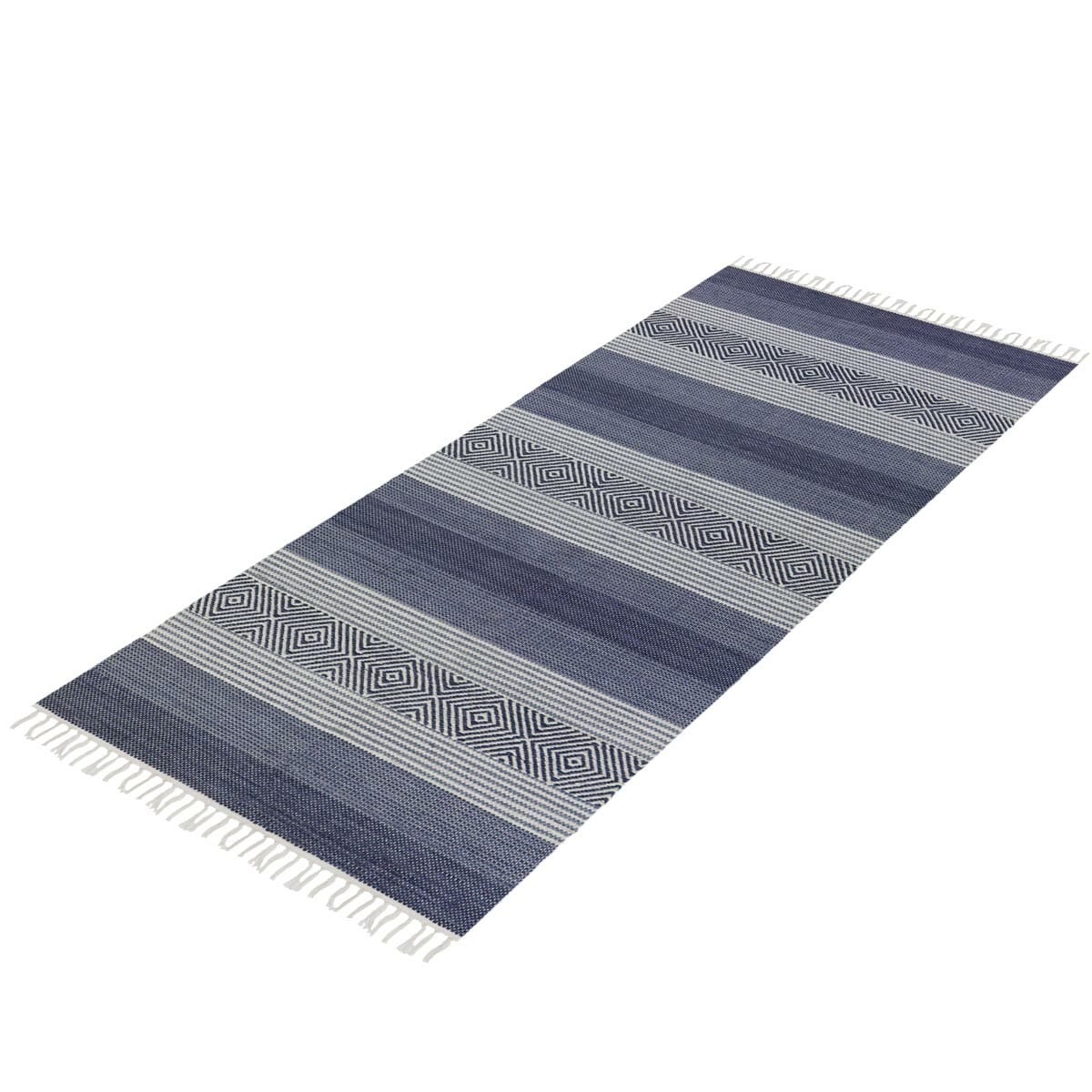 שטיח גפן כותנה 03 כחול ראנר עם פרנזים | השטיח האדום