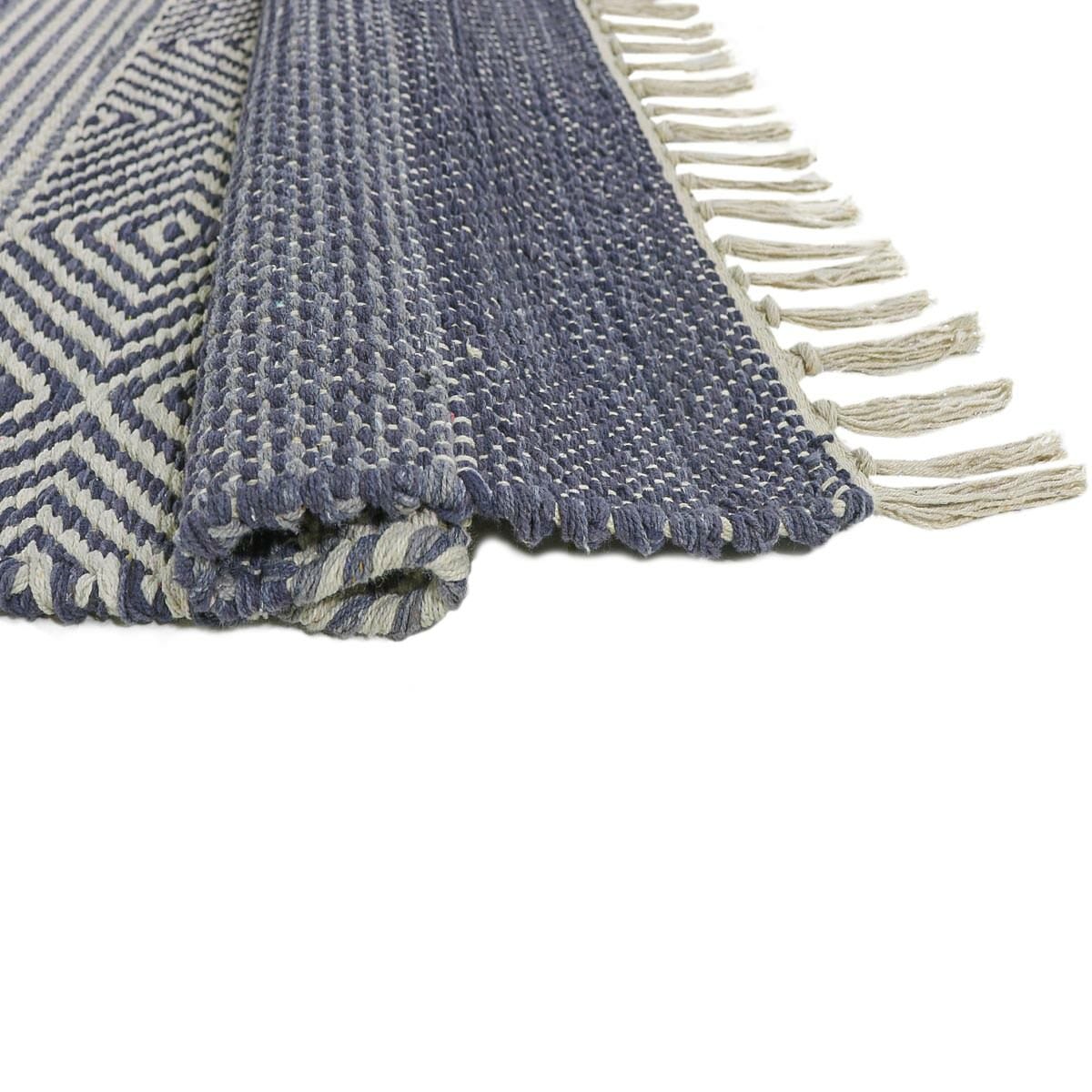 שטיח גפן כותנה 03 כחול עם פרנזים | השטיח האדום