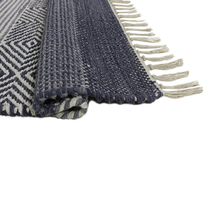 שטיח גפן כותנה 03 כחול ראנר עם פרנזים | השטיח האדום