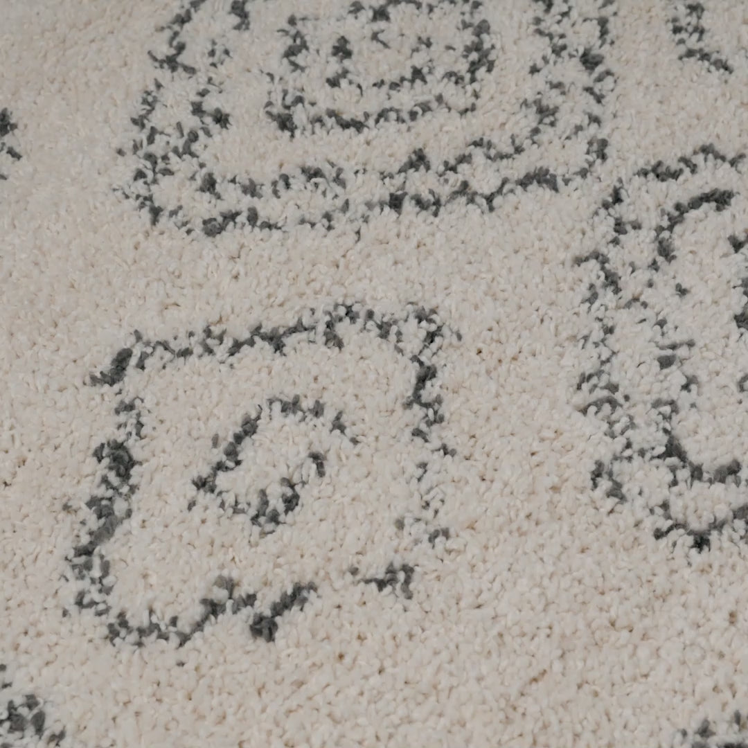 שטיח שאגי מרקש 07 אפור/קרם עגול | השטיח האדום