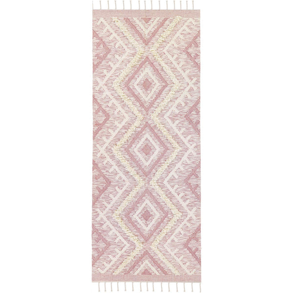שטיח קילים סקנדינבי 05 ורוד ראנר עם פרנזים KILIM